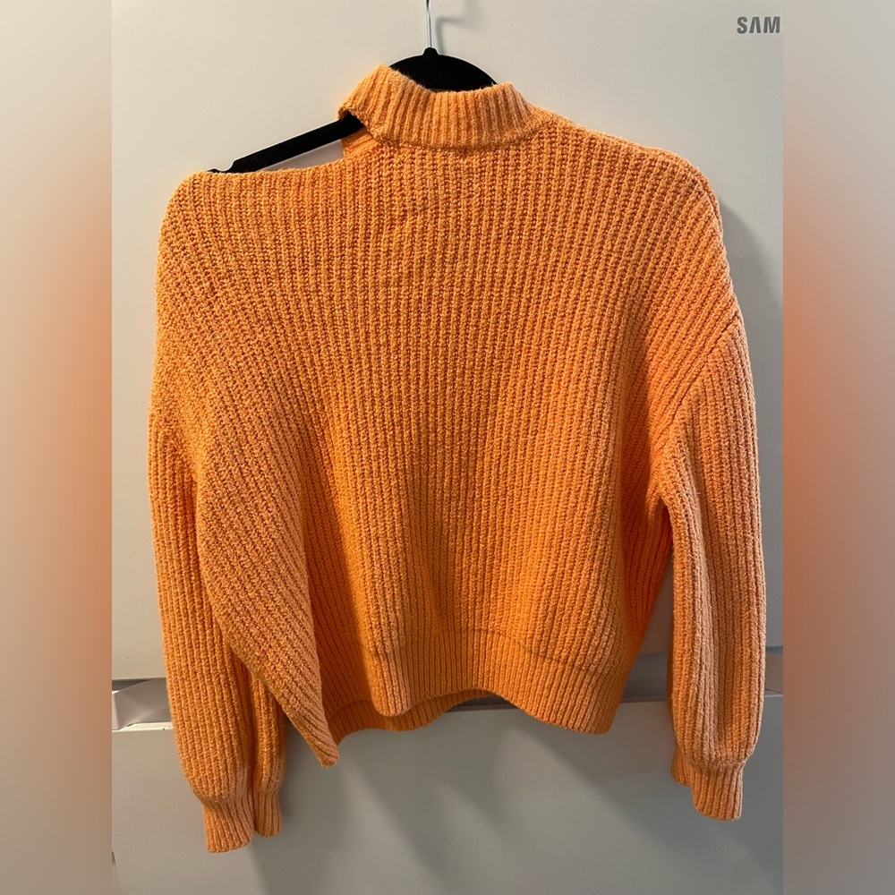 Long sleeve knit, one shoulder, mock neck sweater